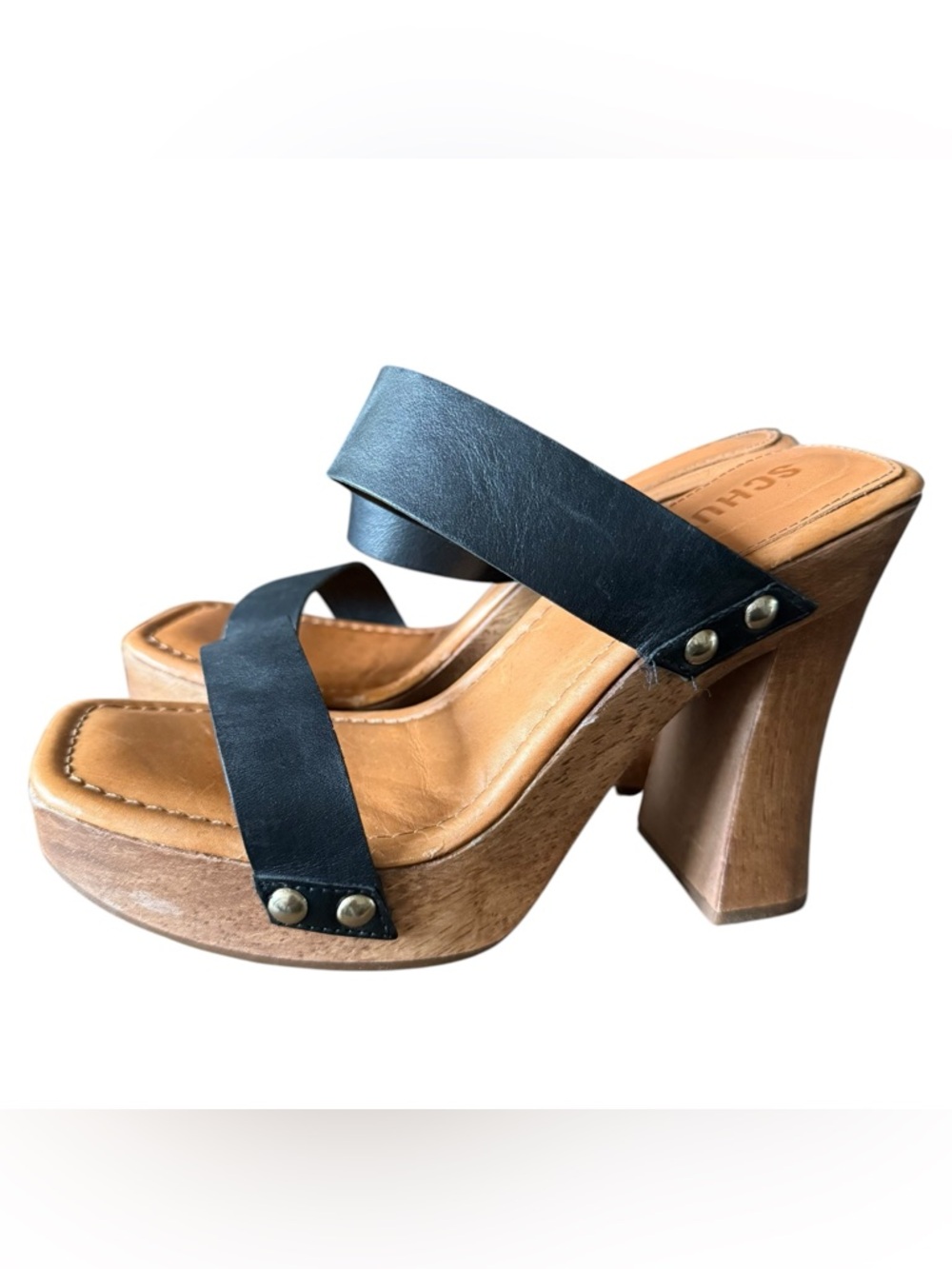 SCHUTZ Aryana leather wooden platform heels size 6.5 Black - Picture 4 of 9